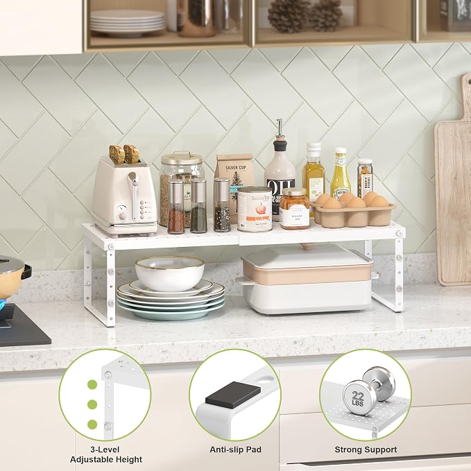 RUILALIFE Expandable Cabinet Organizer Shelf With Adjustable Height, Stackable Kitchen Countertop Organizer Rack, Adjustable Shelf Riser For Kitchen Counter, Pantry, Cupboard, Desk, Tabletop - Image 3