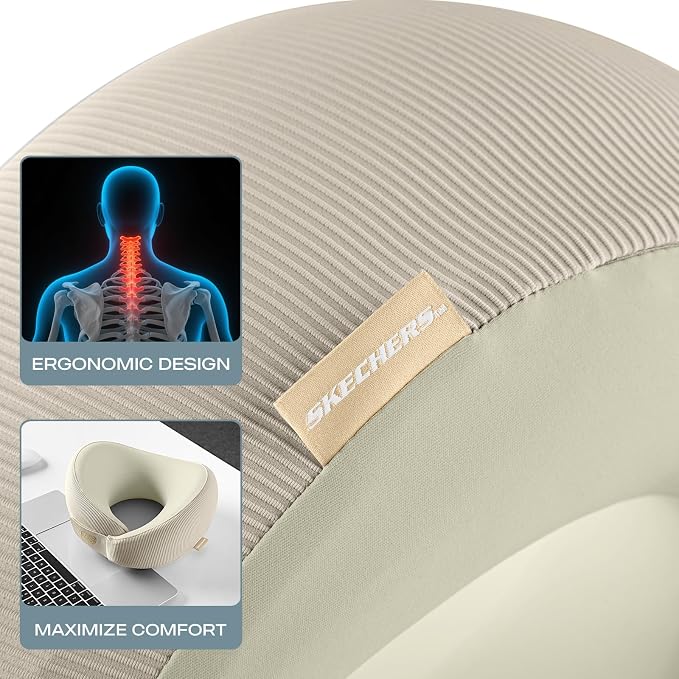 Skechers Men's Memory Foam Neck Pillow, Comfortable & Breathable Travel Pillow, Neck Pillow Airplane for Travel, Car Rides, Home, and Office Use, Ergonomic Design for Men and Women,Beige - Image 8