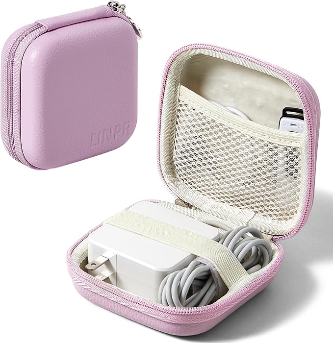 Portable Charger Case, Tech Pouch Travel Organizer, M, Light Purple | Hard Shell Electronic Storage for MacBook Power Adapter, Charging Cords, USB Drives, Power Bank Laptop Accessories by Linpr