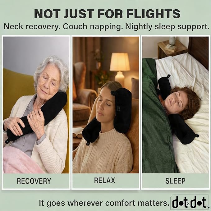 Dot&Dot Twist Memory Foam Travel Pillow, Bendable Neck Pillow for Airplane, Car and Home, 26-Inch Adjustable Roll with Washable Cotton Cover, Black - Image 8