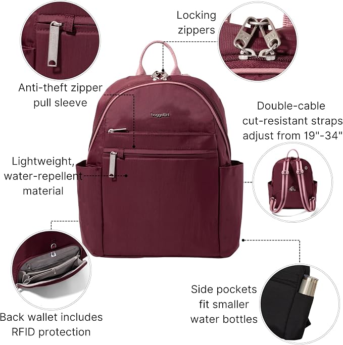 Baggallini Securtex® Anti-theft Vacation Travel Backpack 10x13 Daypack w/Locking Zippers & RFID Wallet Slash-Resistant - Image 3