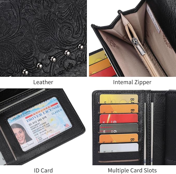 Wallets for Women Trifold Wristlet Wallets Large Capacity RFID Blocking Ladies Purse Credit Card Holder - Image 4