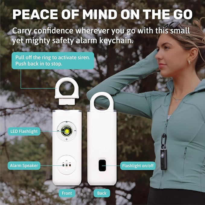Personal Safety Alarm for Women, Men, & Kids Personal Alarm - Travel Safe and Waterproof Self Defense - Women Self Defense Keychain, Loud, Strobe Light (Milky White) - Image 6