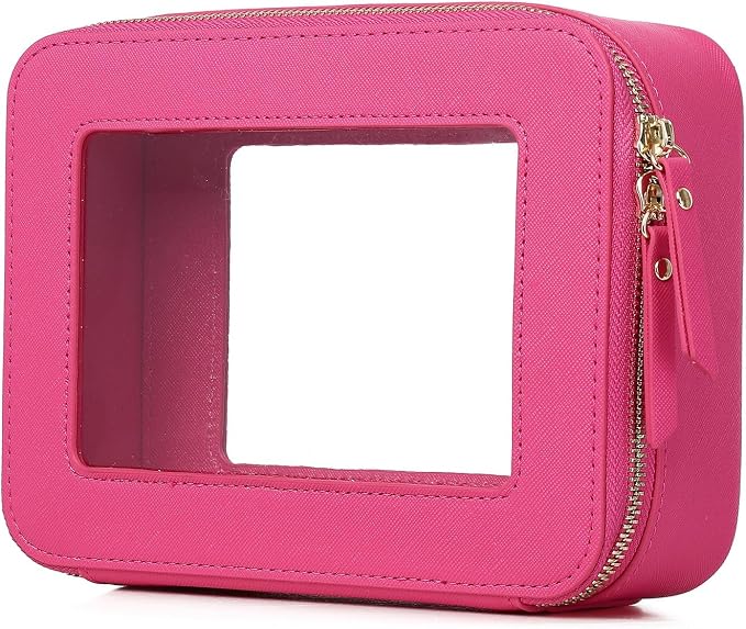 Pinkmik Clear Makeup Bag, (Fuxia, M) | Waterproof, Travel Cosmetics and Toiletries Case, Portable Makeup Organizer, Clear Car Bag with Zipper by Pinkmik