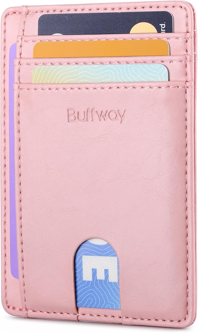Buffway Slim Minimalist Front Pocket RFID Blocking Leather Wallets for Men and Women - Alaska Pink by Buffway