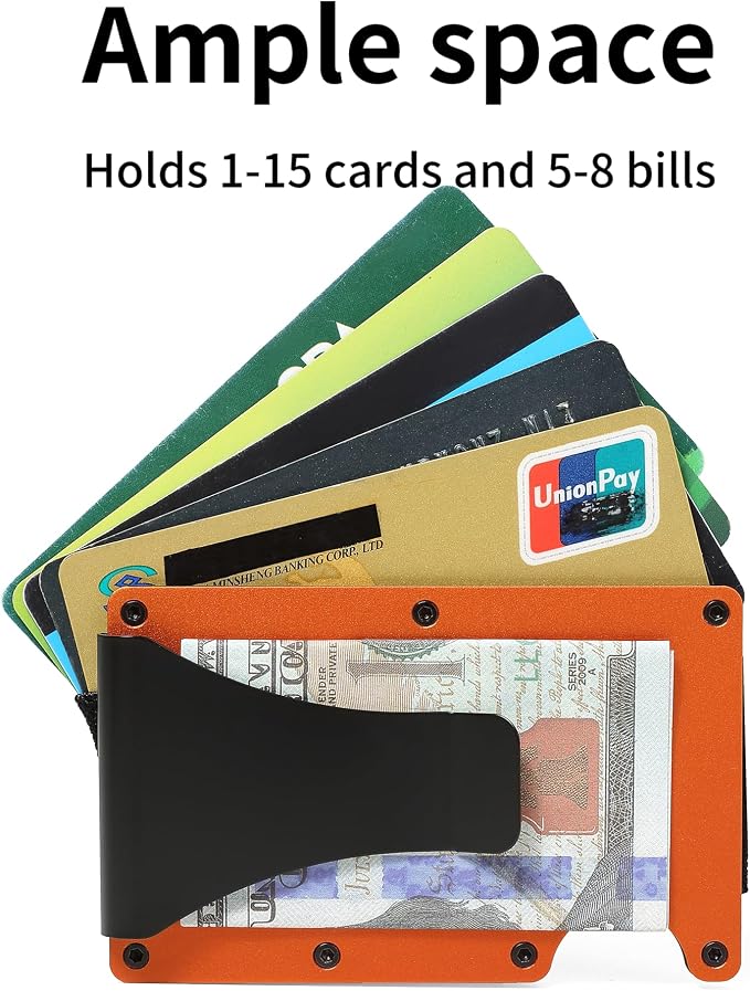 Minimalist Wallet for Men, Slim Metal RFID Blocking Wallet Credit Card Holder Money Clip & Cash Strap, Scratch-Resistant Holds 15 Cards,Ideal Gift for Men | Matt Orange - Image 3