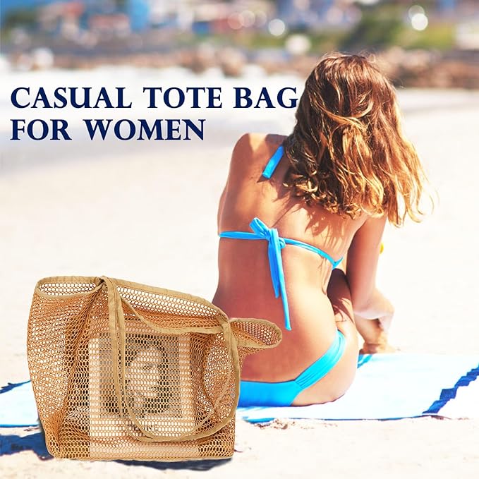 Fammart Mesh Beach Bag for Women, Summer Straw Tote Hobo Pool Bags with Zipper Pocket, Travel Vacation Cruise Essentials 2026 - Image 3
