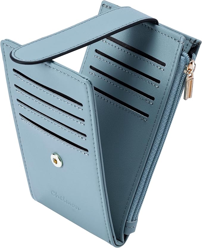 Chelmon Women's RFID Slim Card Holder Wallet | Thin Bifold Multi Card Case with Zipper Coin Pocket Purse for Women(Blue) by Chelmon
