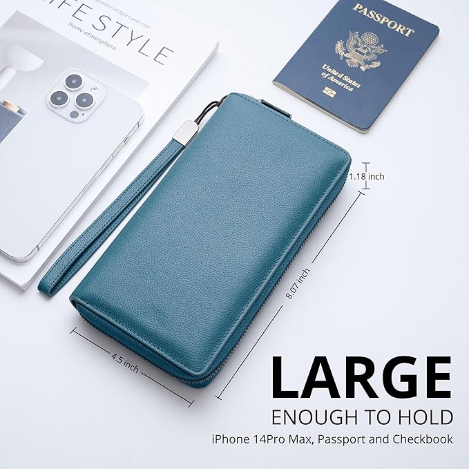 Bveyzi Women RFID Blocking Wallet Leather Zip Around Phone Clutch Large Capacity Ladies Travel Purse Wristlet - Image 3