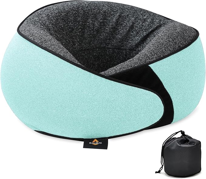 Travel Neck Pillow | Memory Foam Neck Pillow, New Portable U-Shaped Pillow with Neck Support, Washable Cover, Compact for Plane, Office, Bus, Train, Sofa, Nap–Includes Storage Bag - Cyan by Triphug