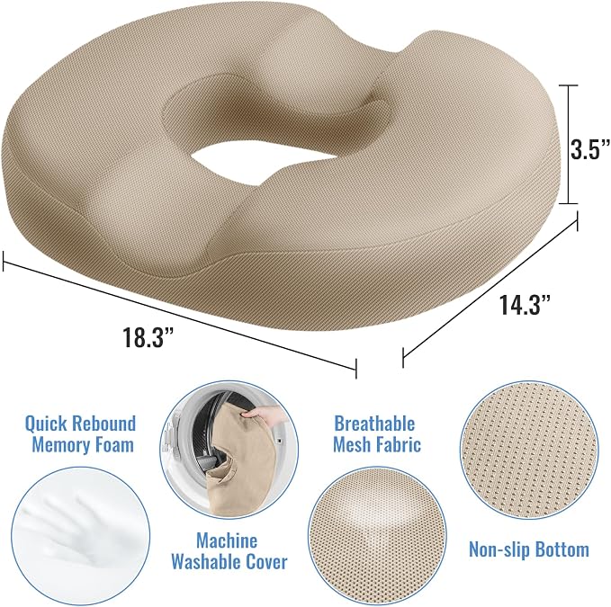 CloudBliss Donut Pillow Stadium Seat Cushion for Tailbone Pain Relief and Hemorrhoids, Memory Foam Seat Chair Cushion, Portable Seat Cushions for Bleachers, Car, Home & Office - Image 2