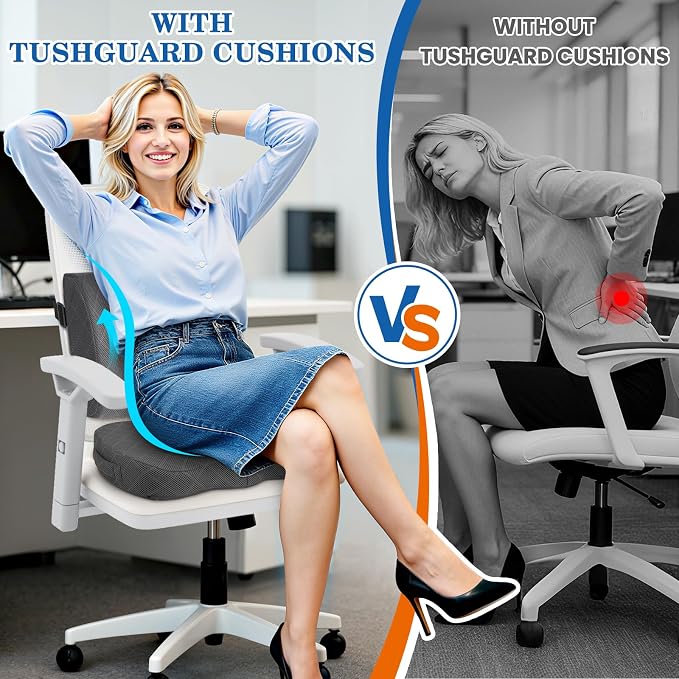 Back&Seat Cushion, Chair Cushions, Lumbar Back Support Pillow, Grey/Large | Breathable Memory Foam Back Support Pillow, Portable Airplane Seat Cushion for Travel, Computer Desk, Wheelchair, Driving - Image 5