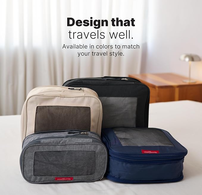 LeanTravel Premium Compression Packing Cubes for Travel - Suitcase Organizer Bags with Double Zipper & Breathable Mesh Panel - Space Saving Carry On Luggage Essentials (4-Pack, Sand) - Image 9