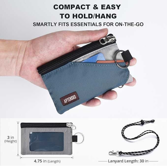RFID Blocking Travel Wallet with Adjustable Lanyard, Small Nylon Zipper Pouch and Badge Holder for ID, Credit Cards, Cash, Keys, Commuters (SlateBlue+Grey) - Image 4