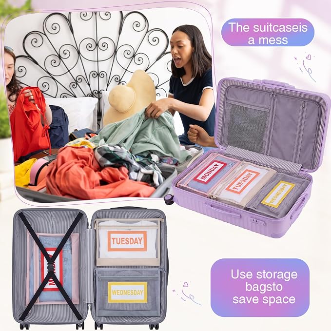 Woanger 7 Pcs Daily Packing Cubes for Travel, Days of Week Clothes Bags with Weekly Stickers, Storage Bag for Suitcases Camping (Morandi Color) - Image 3