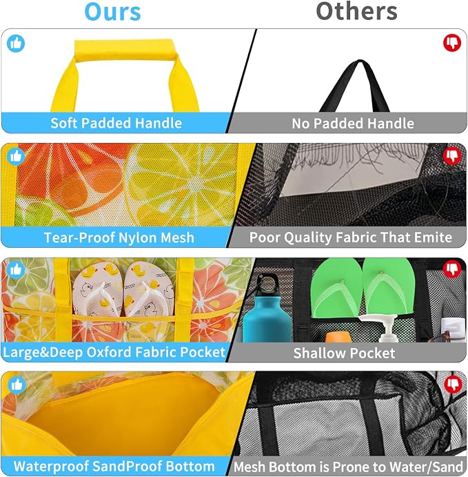 KABAQOO Mesh Beach Bag, Extra Large Beach Bags with 9 Pockets & Zipper Waterproof Lightweight Beach Tote for Beach/Pool Trip - Image 4