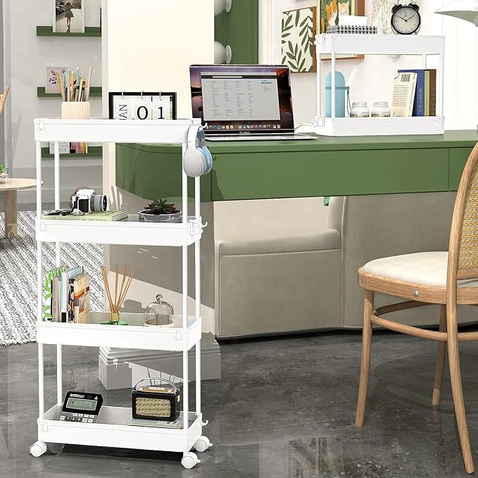 SPACEKEEPER Slim Rolling Storage Cart, 4 Tier Bathroom Cart Organizer,White | Narrow Rolling Cart with Wheels for Kitchen Office Bathroom Laundry Room,Mobile Utility Cart for Craft Art Makeup Nail Polish - Image 7