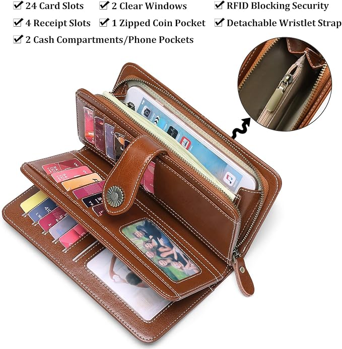 Wallets for Women Trifold Wristlet Wallets Large Capacity RFID Blocking Ladies Purse Credit Card Holder - Image 4
