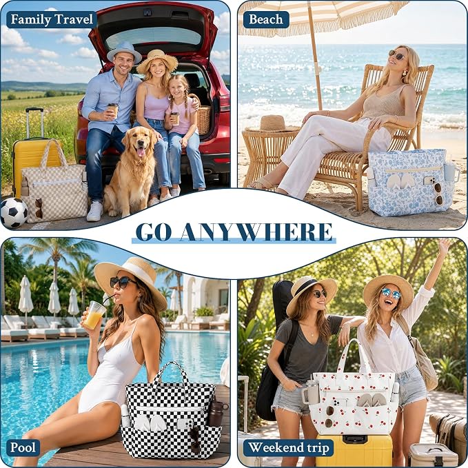 Large Beach Bags for Women, Waterproof Sandproof Beach Tote Bags Swim Pool Bags with Zipper & Wet Pocket Family - Image 3