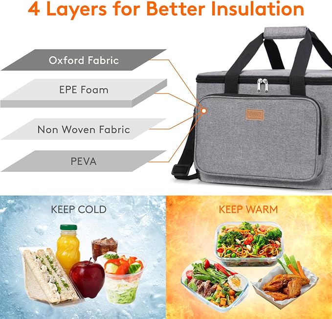 Lifewit Medium Lunch Bag Insulated Lunch Box Soft Cooler Cooling Tote for Adult Men Women, Gray 48-Can (33L) - Image 2