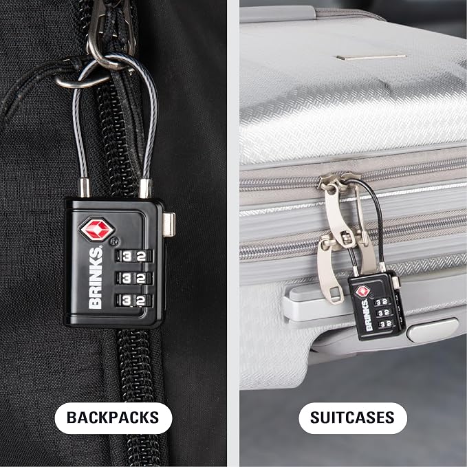 Brinks TSA Accepted Indicator Luggage Lock, Black - Resettable 3-Dial Combination, 1.5 inch Long Cable Shackle, New More Secure TSA008 Key, 4 Pack - Image 7
