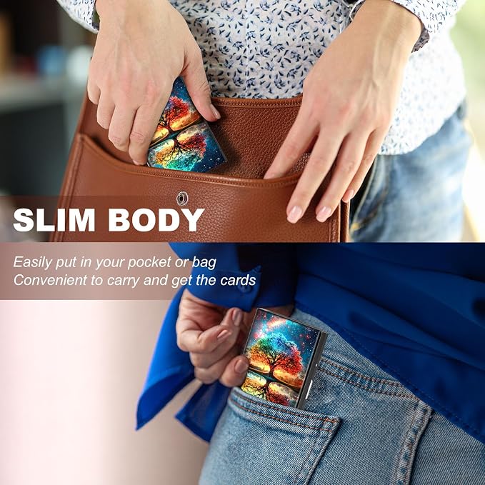 Metal Wallet,Credit Card Holder for Women,Slim RFID Blocking Credit Card Holder Thin Aluminum Wallet ID Case,6 Slot Business Mini Hard Metal Case for Women/Men,Colorful Tree Sky - Image 4