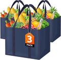 WISELIFE Reusable Grocery Bags, Foldable, Lasting Use, 35L, 3 Pack, Blue | Large Shopping Bags with Reinforced Stitching, Water-Resistant Grocery Totes for Kitchen, Market, Car Trunk, Picnic by WiseLife