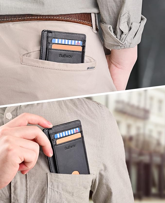 Buffway Slim Minimalist Front Pocket RFID Blocking Leather Wallets for Men and Women - Alaska Brown - Image 6