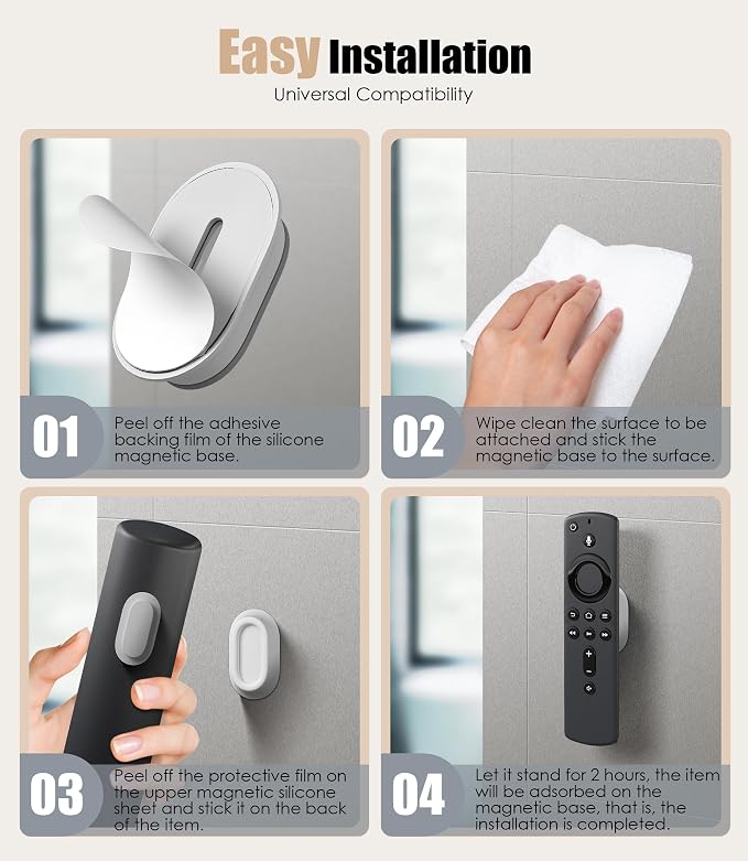 Magnetic Remote Control Holder Wall Mount for TV/Fan, Black&White | No Drill Self-Adhesive TV Remote Holder for Bed, Silicone Remote Caddy, Bedside Organizer, RV Accessories - Image 4
