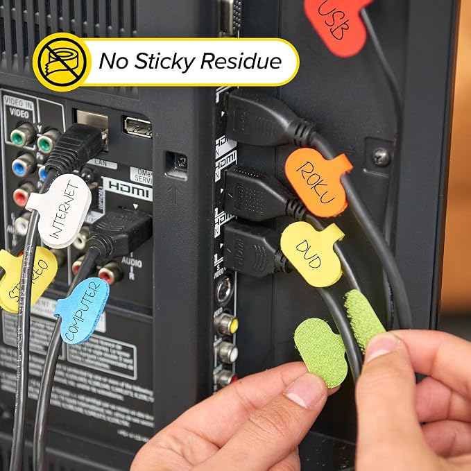 Wrap-It Storage - Cable Labels - Oval, Multi-Color (36 Pack) | Write-On Wire Tags for Cord Identification with Power Strips Behind Desks and TVs - Image 5