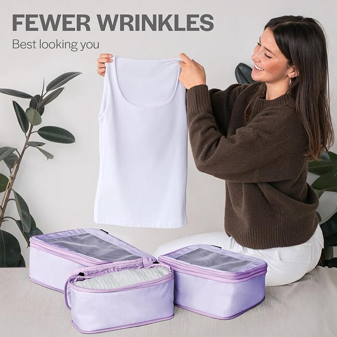 Compression Packing Cubes for Travel, 2-Pack, Purple | Solves overpacking, 2-Piece set fits most carry-ons, 50% Space savings, Compression luggage organizer bags - Image 8