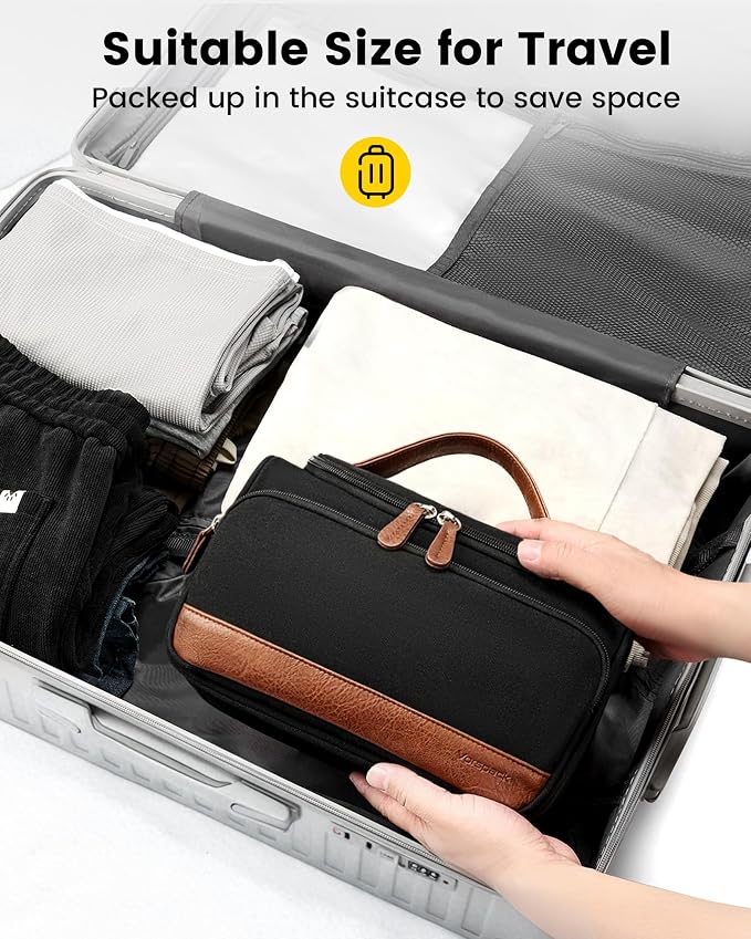 Vorspack Structured Canvas Travel Toiletry Bag for Men, Large-Black | Upright Travel Bag with Wet Pocket, Wide Opening, Bathroom Organizer for Shaving Grooming Skincare, Travel Essentials, Gifts - Image 8