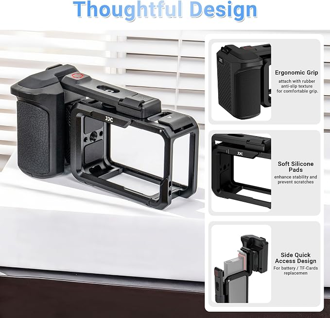JJC Osmo Action 5 Pro Handle Grip Kit w. Battery Slot,Street Photography | Metal Cage with Quick Release Magnetic Grip & Shutter Button,Cold Shoe,Lens Cap,Lanyard,for DJI Osmo Action 5 4 3 - Image 5