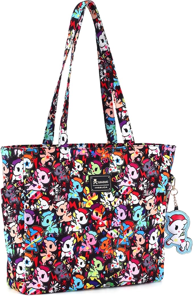 tokidoki Unicorno Foldable Tote Bag for Women, Canvas Tote Bags with Doll Portable Shoulder Handbag for school Work Travel by Tokidoki