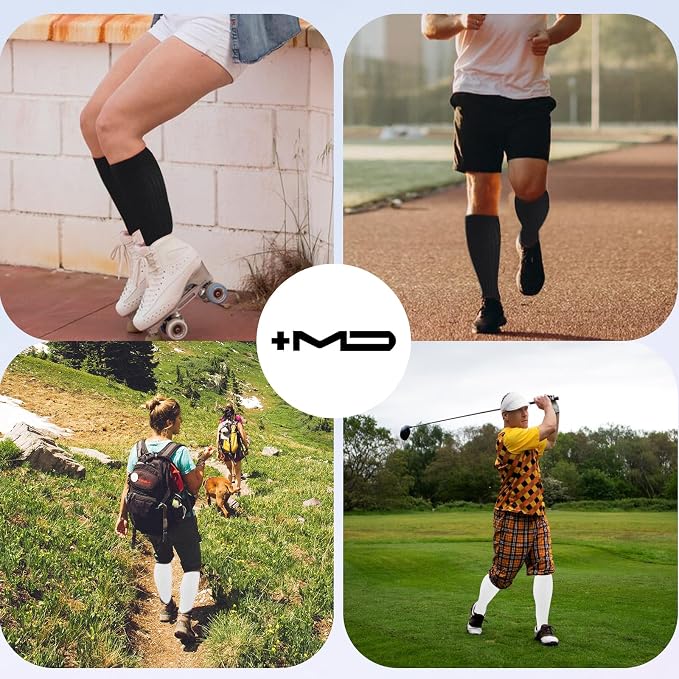 +MD Cotton Compression Socks for Women & Men 4/6 Pairs 15-20mmHg Knee High for Sports, Travel, Nursing Long Sitting Standing - Image 5