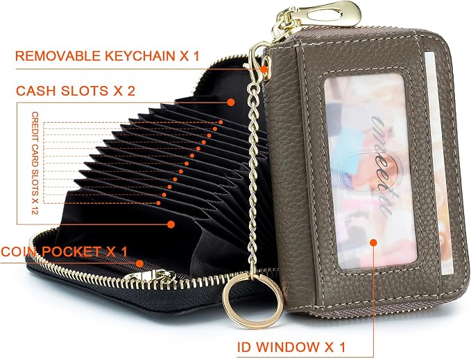imeetu RFID Credit Card Holder, Small Card Wallet Women, Leather Card Case | Genuine Leather Women's Card & id Cases, Change Coin Purse with Zipper Keychain id Window, 20 Colors & 3 Styles, Daily, Gifts - Image 3