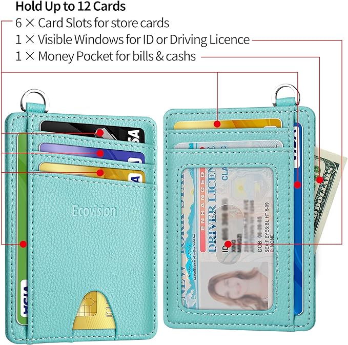 Slim Minimalist Front Pocket Wallet & Wristlet Keychain Lanyard Bundle - RFID Blocking Card Holder with Detachable D-Shackle & Key Holder with 2 Keyrings - Image 6