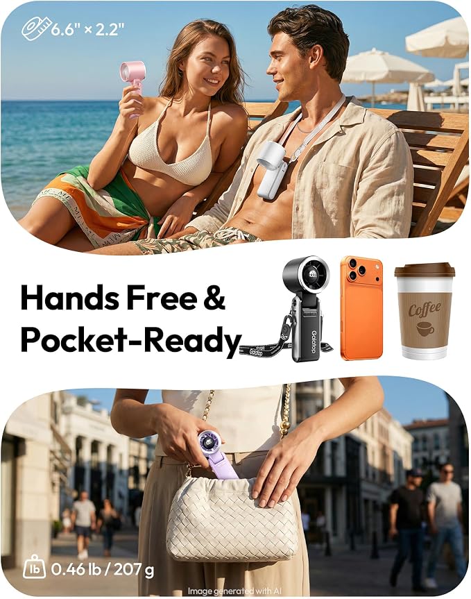 Gaiatop Portable Handheld Turbo Fan, 15 Hrs Cooling, 180° Foldable 4-in-1 Hand Held Fans, 6-Speed (1-100) Personal Mini Handheld Fans, Small Portable Fan for Travel, Working, Outdoor Women Gifts, Pink - Image 3