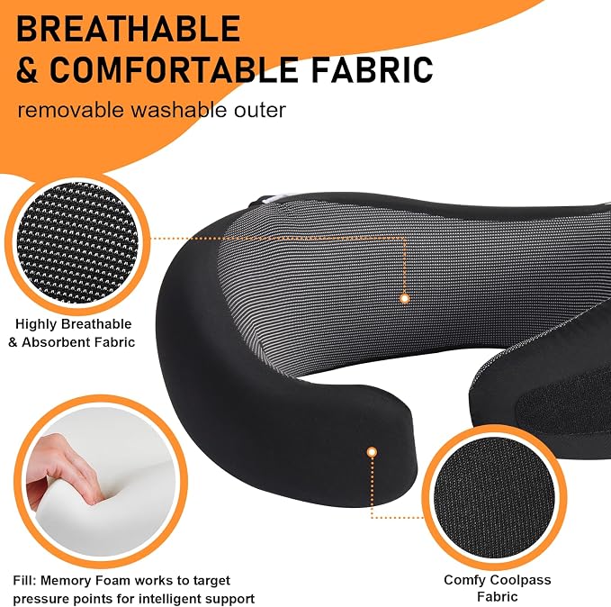 Travel Pillow - Hooded Neck Pillow Airplane Memory Foam Filling | for Plane, Office, Cars Sleeping, Road Trip, Long Flights Essentials, Includes Eye Mask & Earplugs, Panda - Image 4
