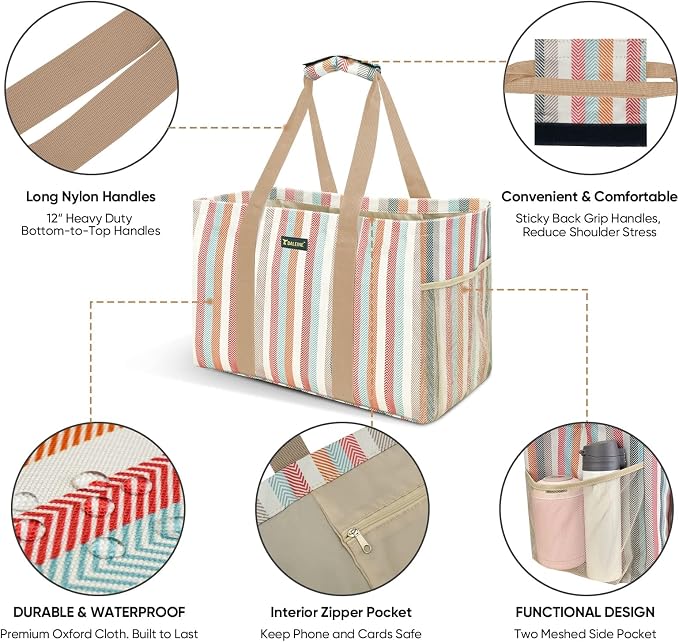 BALEINE Soft 9 Gallon Extra Large Utility Tote, Foldable Reusable Storage Bag (Color Stripe) - Image 5