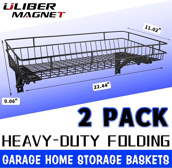 ULIBERMAGNET Large Folding Garage Shelf,Heavy Duty Wire Basket Storage Shelving,400LB Wall Mounted Storage DIY Folding Utility Racks for Garage, Office, Basement, Closet, Kitchen, Laundry - Image 6