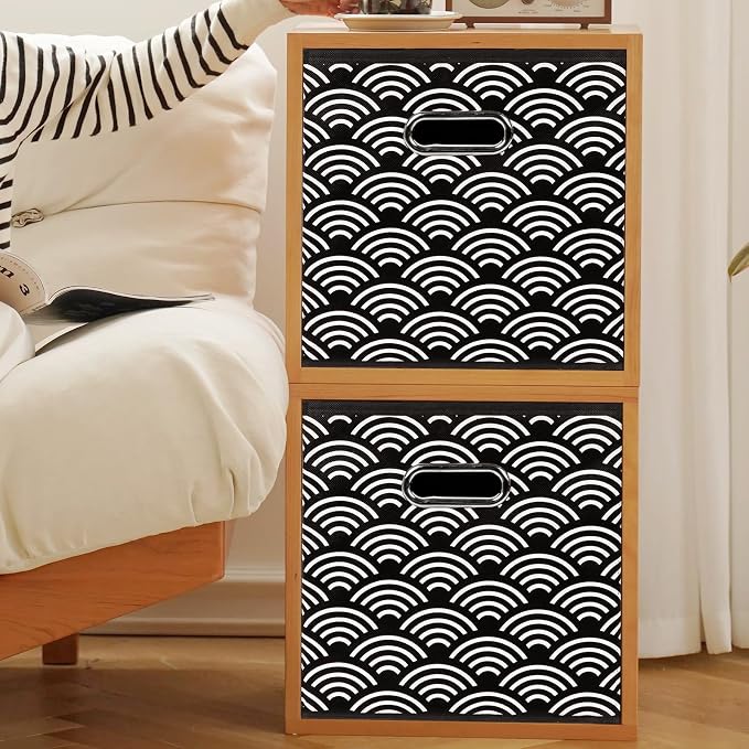 Fabric storage bins Cubes, Fabric Cube Organizer with Handle, Foldable Cube Bins for Cloth or Accessary Storage, 11x11x11, Set of 3, (Black clouds) - Image 4
