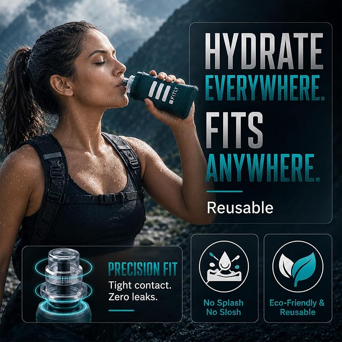 FITLY Soft Flask - Shrink As You Drink Soft Water Bottle for Hydration Pack - Folding Water Bottle Ideal for Running, Hiking, Cycling, Climbing & Rigorous Activity - Image 6