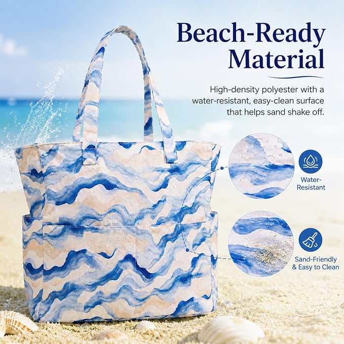 LEDAOU Beach Bag Waterproof Sandproof Women Beach Tote Pool Bag with Zipper for Swim Gym Grocery Travel with Wet Pocket | Sandproof - Image 9