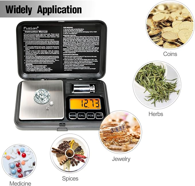 Fuzion Digital Pocket Gram Scale 200g/0.01g with 50g Calibration Weight | Easy Calibration, Tare and PCS, Mini Scale Grams Ounces Grains for Jewelry, Coins, Powder, Herbs, Spices (Battery Included) - Image 6