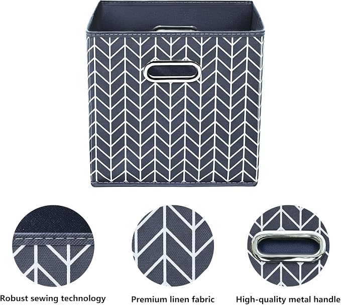 11 Inch Cube Storage Bins , Fabric Cube Organizer Bins with Handle, Foldable Cube Bins for Cloth or Accessary Storage, 11x11x11 set of 6,（Gray Wave） - Image 7