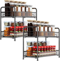 Spice Rack Organizer for Countertop 2 Pack, 2-Tier Counter Foldable Metal Standing Large Seasoning Storage Shelf for Kitchen Cabinet Bathroom Living Room Pantry Office, Black by Xpatee