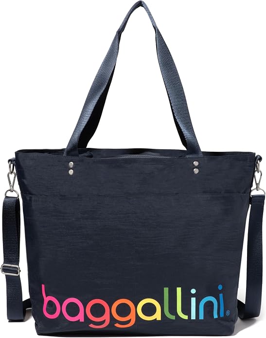 Baggallini Carryall Tote - Lightweight Nylon Zipper Top Weekender Travel Beach Bag w/Luggage Sleeve by baggallini
