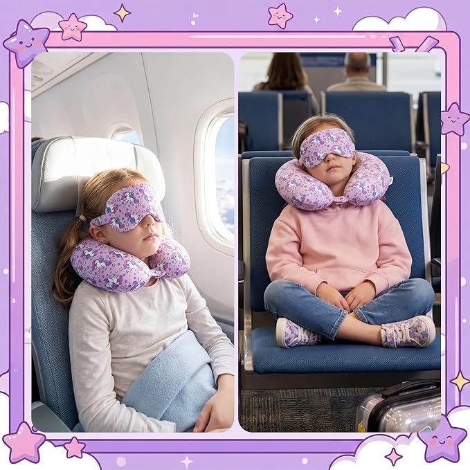 Gilprop 2 Pcs Unicorn Travel Pillow with Sleep Eye Mask, U Shaped Memory Foam Neck Pillow with Washable Cover, Soft Neck Head Support Travel Accessories for Airplane Car Train Bus Trips - Image 6