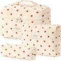 HBselect Quilted Makeup Bag, 3Pcs Cotton Large Travel Makeup Bags Organizer | Cute Floral Make up Bag Cosmetic Bag Toiletry Bag for Women Girls, Makeup Pouch for Skincare, Brushes & Travel Essentials by HBselect